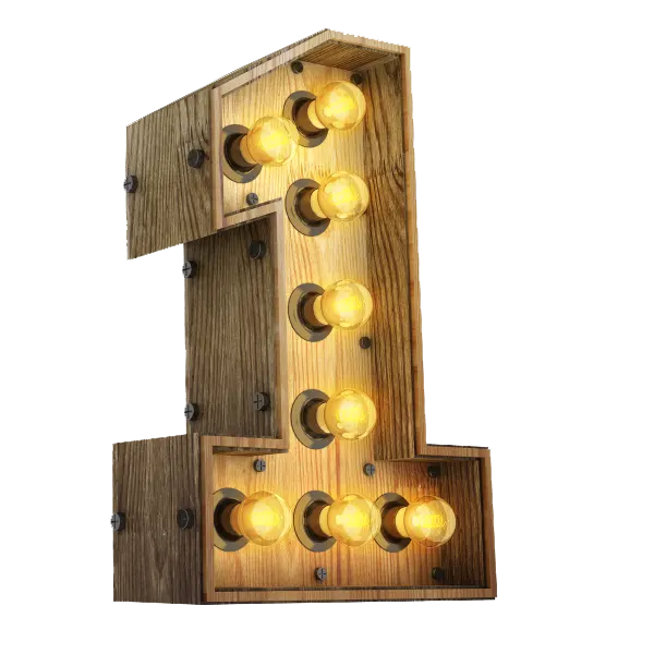 Number 1 3d render wood with realistic lights on transparent background PNG - خرید استوک قسطی - استوک اقساط - خرید اقساطی - استوک قسطی