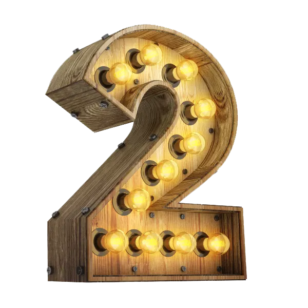 Number 2 3d render wood with realistic lights on transparent background PNG - خرید استوک قسطی - استوک اقساط - خرید اقساطی - استوک قسطی