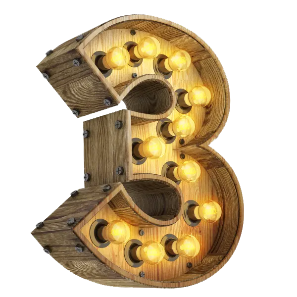 Number 3 3d render wood with realistic lights on transparent background PNG - خرید استوک قسطی - استوک اقساط - خرید اقساطی - استوک قسطی