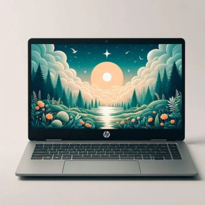 تصویری-از-یک-لپ_تاپ-HP-ارزان-با-طراحی-ساده-و-محیطی-دوستانه